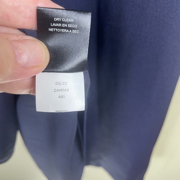 Tahari Navy Blue Sheath Dress with Gold Hardware on Belt w/ Front Slit Size 4 - Picture 10 of 13